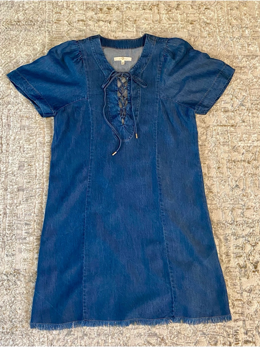 7 For All Mankind Lace-Up Chambray Shift Dress - Blue
